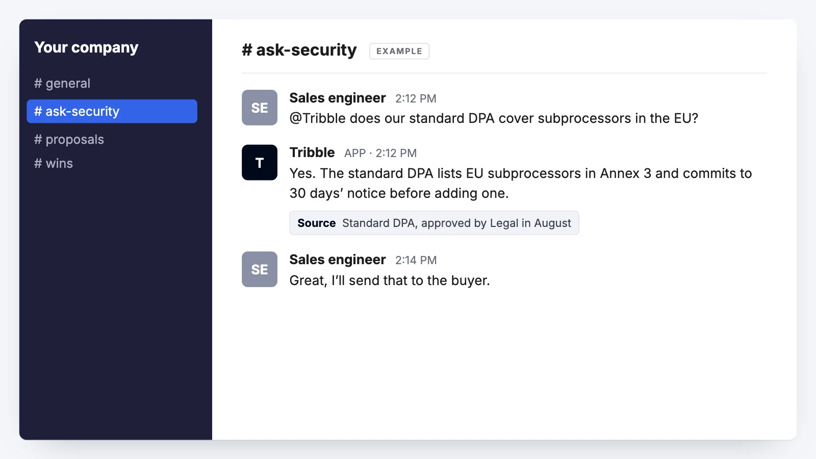 A sourced answer returned in a chat thread